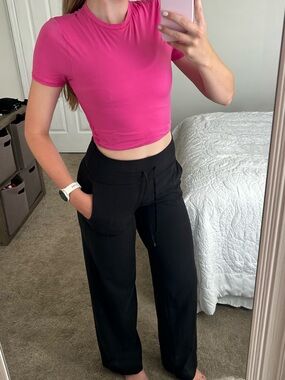 lululemon athletica pink cropped shirt